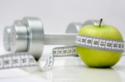 Personal Training, apple,dumbbell, measuring tape