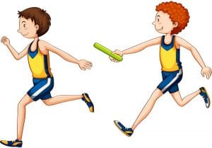 two running doing relay race vector